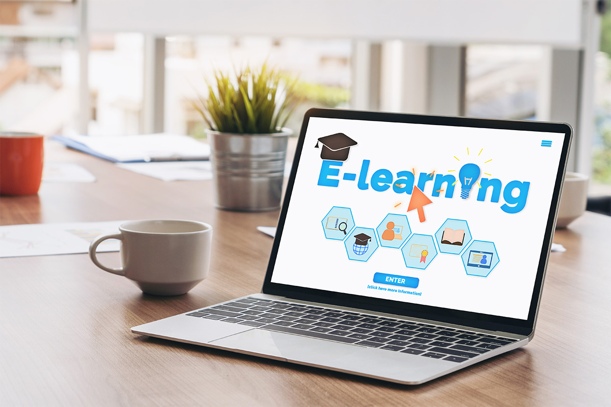 E-learning display on a laptop - ELT and e-learning audio production